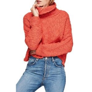 Free People Big Easy Cowl Neck Sweater in Coral